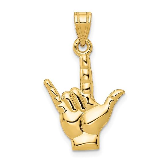 14k Yellow Gold I Love You Hand/Sign Language Pendant 15mm